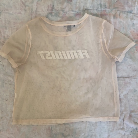 Cream pink sheer Forever 21 "Feminist" shirt - Picture 2 of 3